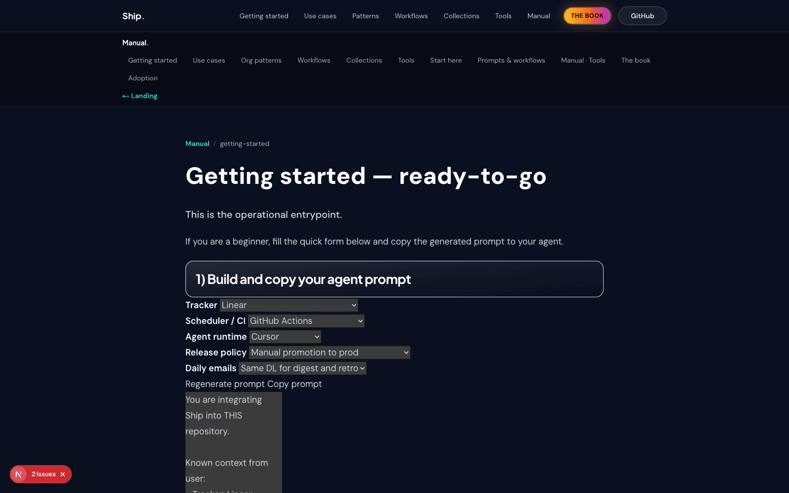Getting started chapter in the docs reader