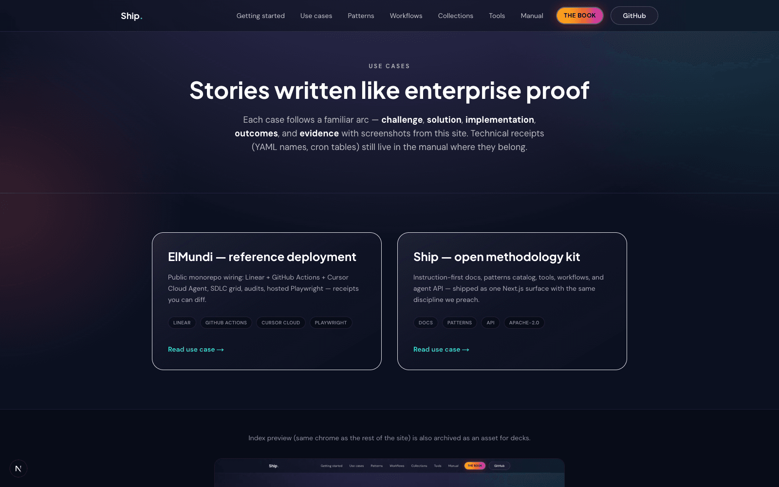 Use cases index in the Ship Next.js app